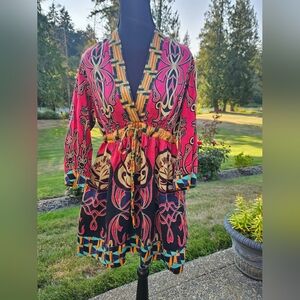 CAbi Pink and Orange Geometric Long Tunic Blouse Sz S Perfect For  any Ocassions